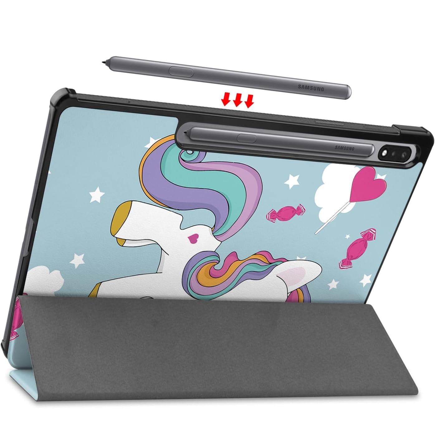Husa Ultra Slim, Revomag, pentru Samsung Galaxy Tab S9 Plus 12.4", Smart Cover - Unicorn