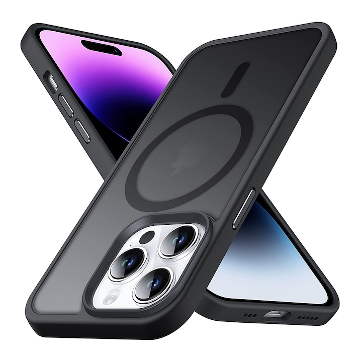 Husa pentru IPhone 14 PRO MAX, MobileSmart MagSafe, Hybrid ultra slim, carcasa spate Antisoc, hardcase, Negru