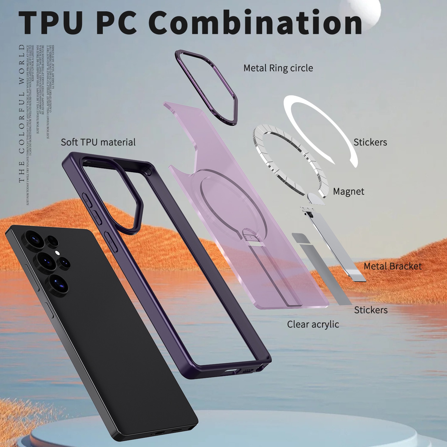 Husa de protectie pentru Samsung Galaxy S24 Ultra Compatibila cu MagSafe, Kickstand Metalic, TPU + Acril, Purple – Protectie Premium si Design Elegant
