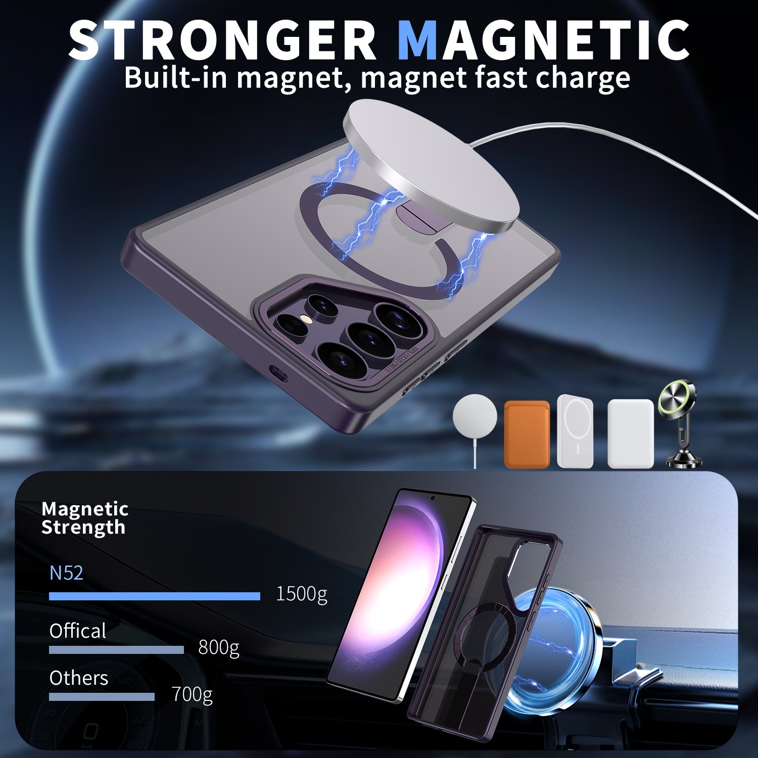 Husa de protectie pentru Samsung Galaxy S24 Ultra Compatibila cu MagSafe, Kickstand Metalic, TPU + Acril, Purple – Protectie Premium si Design Elegant