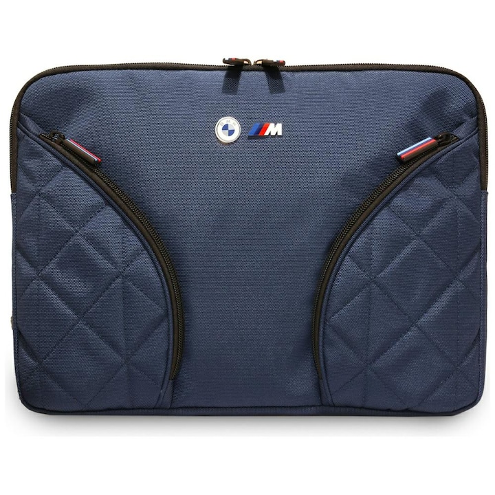 Geanta laptop BMW Nylon cu buzunare si logo metalic, 14", granat