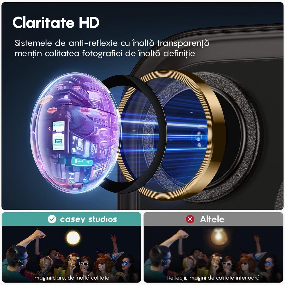 Folie Protectie Lentile Camera compatibila cu iPhone 12 Pro, CASEY STUDIOS™ MaxDefense+, Ultra HD, Protectie Profesionala Camere 3D, Anti Amprente, Anti Zgarieturi, Anti Socuri, Galben