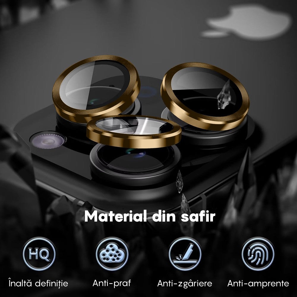 Folie Protectie Lentile Camera compatibila cu iPhone 12 Pro, CASEY STUDIOS™ MaxDefense+, Ultra HD, Protectie Profesionala Camere 3D, Anti Amprente, Anti Zgarieturi, Anti Socuri, Galben