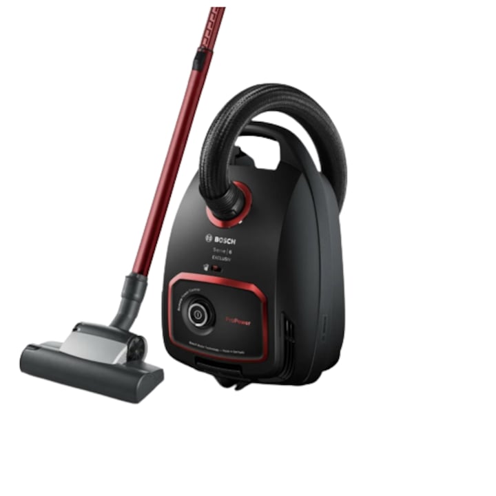 Aspirator cu sac BOSCH BGB6MPOW, 850 W, filtru HEPA, 12 m, negru/rosu
