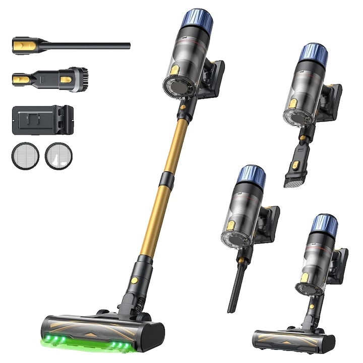 Aspirator vertical fara fir P15, 580W, 70 minute autonomie, design usor, tehnologie anti-incalceala, iluminare LED