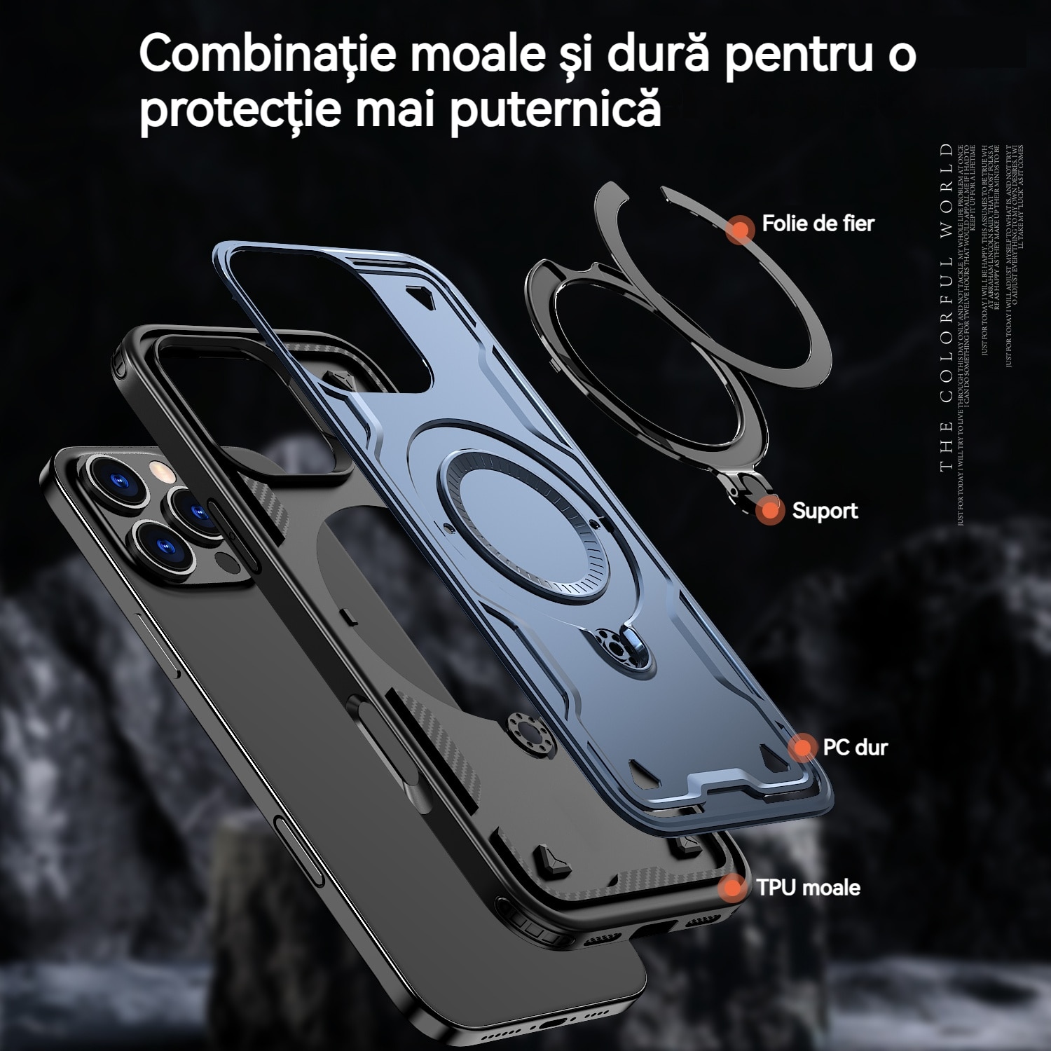 Husa de protectie, YSBER, Compatibila iPhone 16 Pro Husa telefon, protectie anti-soc, Rezistent la socuri, Suport inel, TPU, Albastru