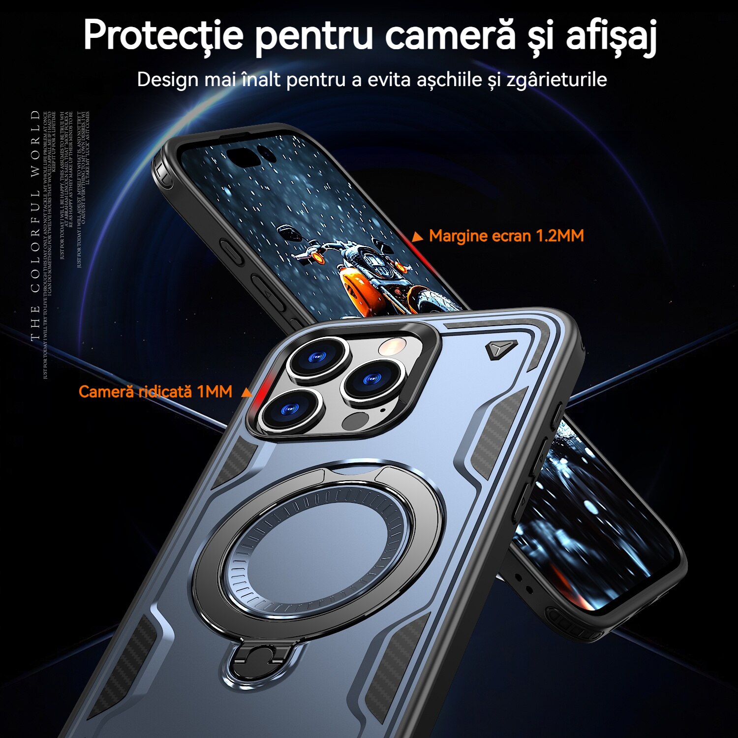 Husa de protectie, YSBER, Compatibila iPhone 16 Pro Husa telefon, protectie anti-soc, Rezistent la socuri, Suport inel, TPU, Albastru