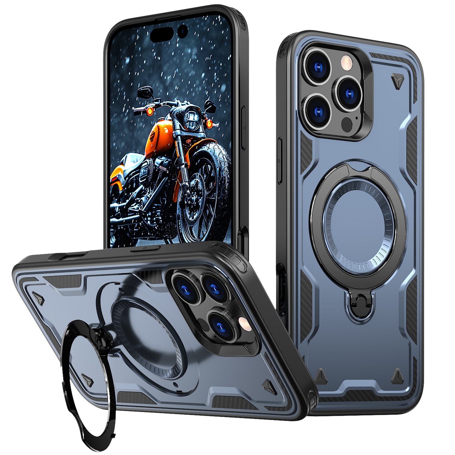 Husa de protectie, YSBER, Compatibila iPhone 16 Pro Husa telefon, protectie anti-soc, Rezistent la socuri, Suport inel, TPU, Albastru