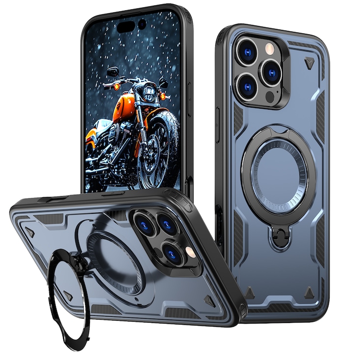 Husa de protectie, YSBER, Compatibila iPhone 16 Pro Husa telefon, protectie anti-soc, Rezistent la socuri, Suport inel, TPU, Albastru
