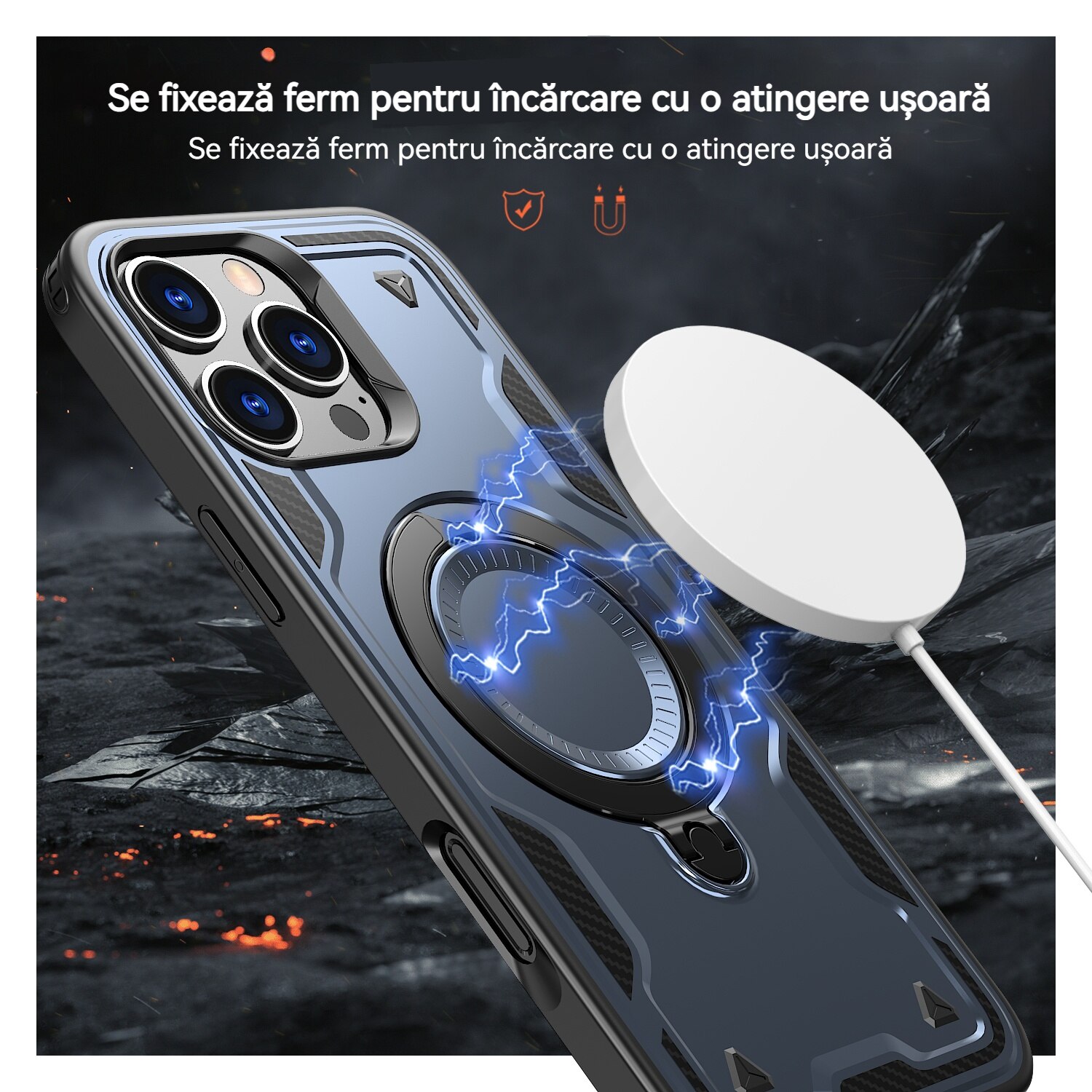 Husa de protectie, YSBER, Compatibila iPhone 16 Pro Husa telefon, protectie anti-soc, Rezistent la socuri, Suport inel, TPU, Albastru