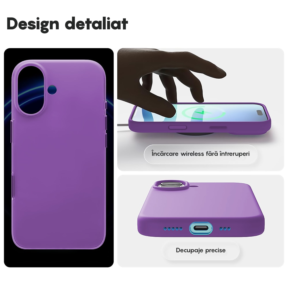 Husa CASEY STUDIOS™ pentru Apple iPhone 17, Soft Silicone Premium, Microfibra in Interior, de Protectie, Ultra Slim, pentru Incarcare Wireless, Margini Ridicate pentru Protectia Ecranului si a Camerelor, Mov deschis