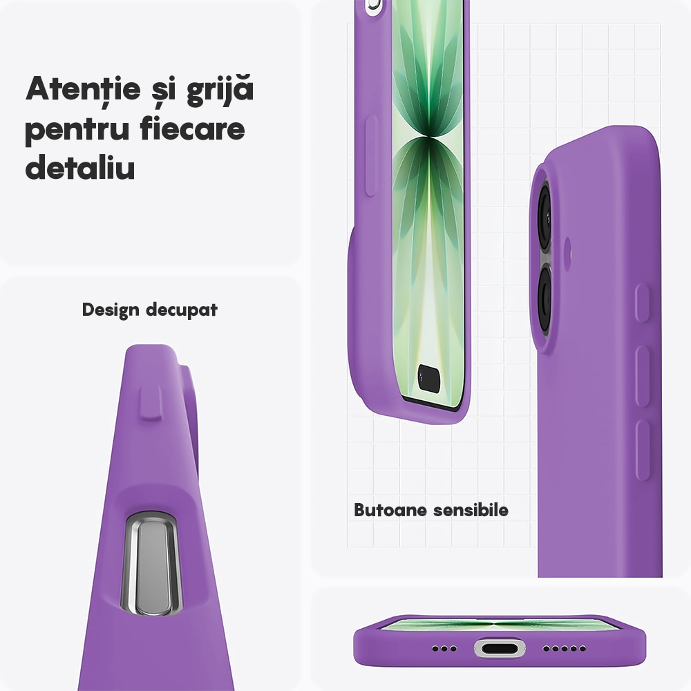 Husa CASEY STUDIOS™ pentru Apple iPhone 17, Soft Silicone Premium, Microfibra in Interior, de Protectie, Ultra Slim, pentru Incarcare Wireless, Margini Ridicate pentru Protectia Ecranului si a Camerelor, Mov deschis
