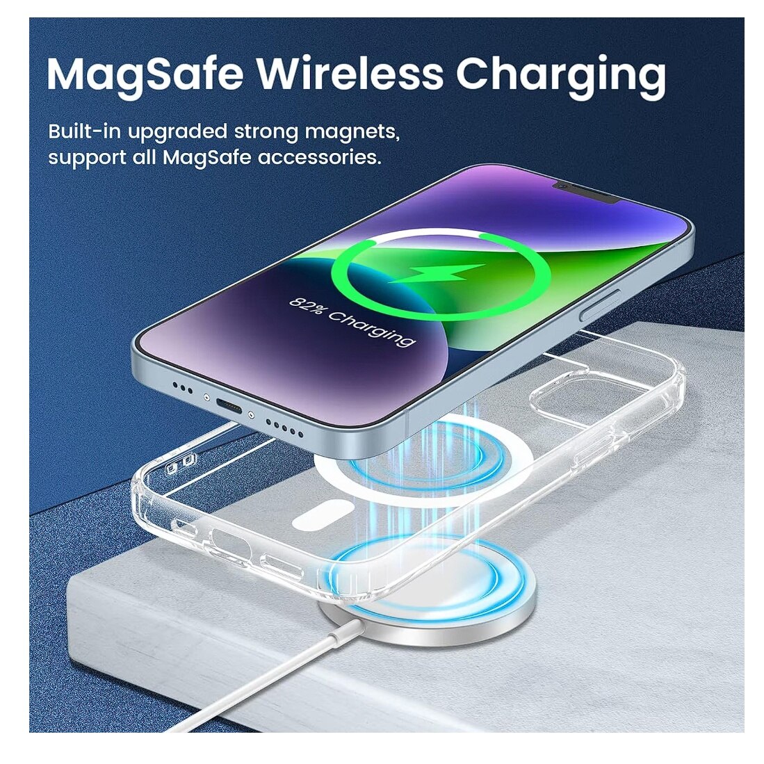 Husa pentru iPhone 14, cu incarcare MagSafe, transparenta