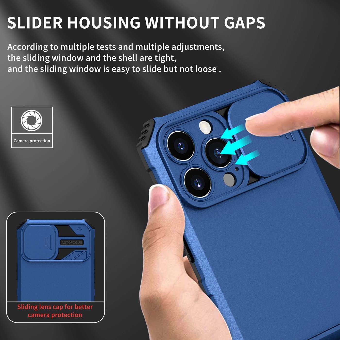 Husa Defender cu Stand pentru iPhone 13, Albastru, Suport reglabil, Antisoc, Protectie glisanta pentru camera, Flippy