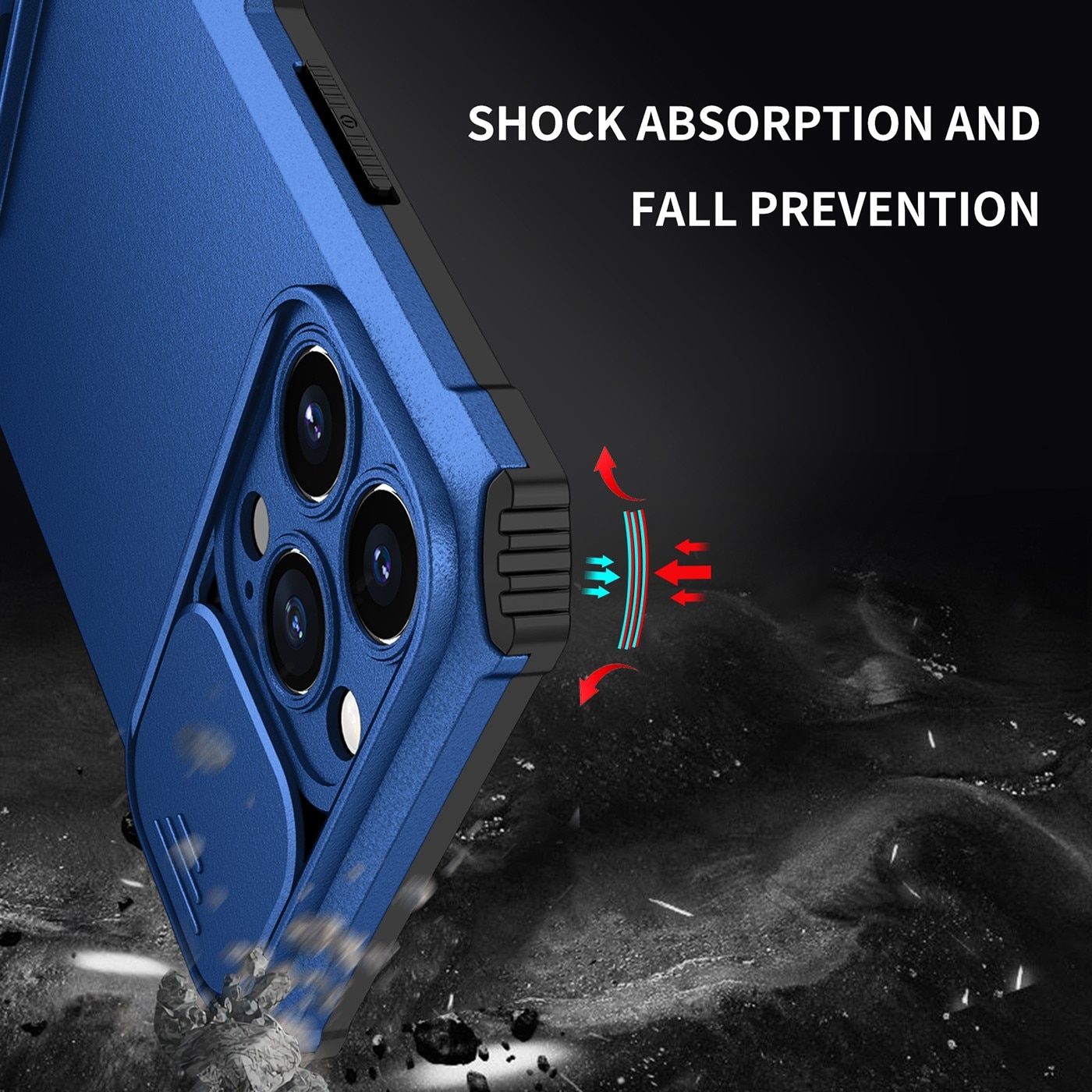 Husa Defender cu Stand pentru iPhone 13, Albastru, Suport reglabil, Antisoc, Protectie glisanta pentru camera, Flippy