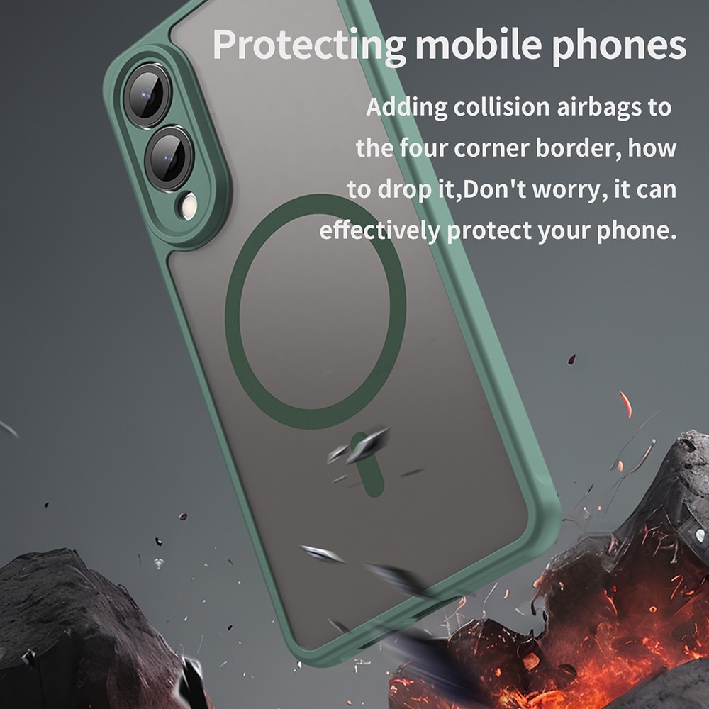 Husa Matte MagSafe pentru Samsung Galaxy S25 Edge, protectie completa, contur verde