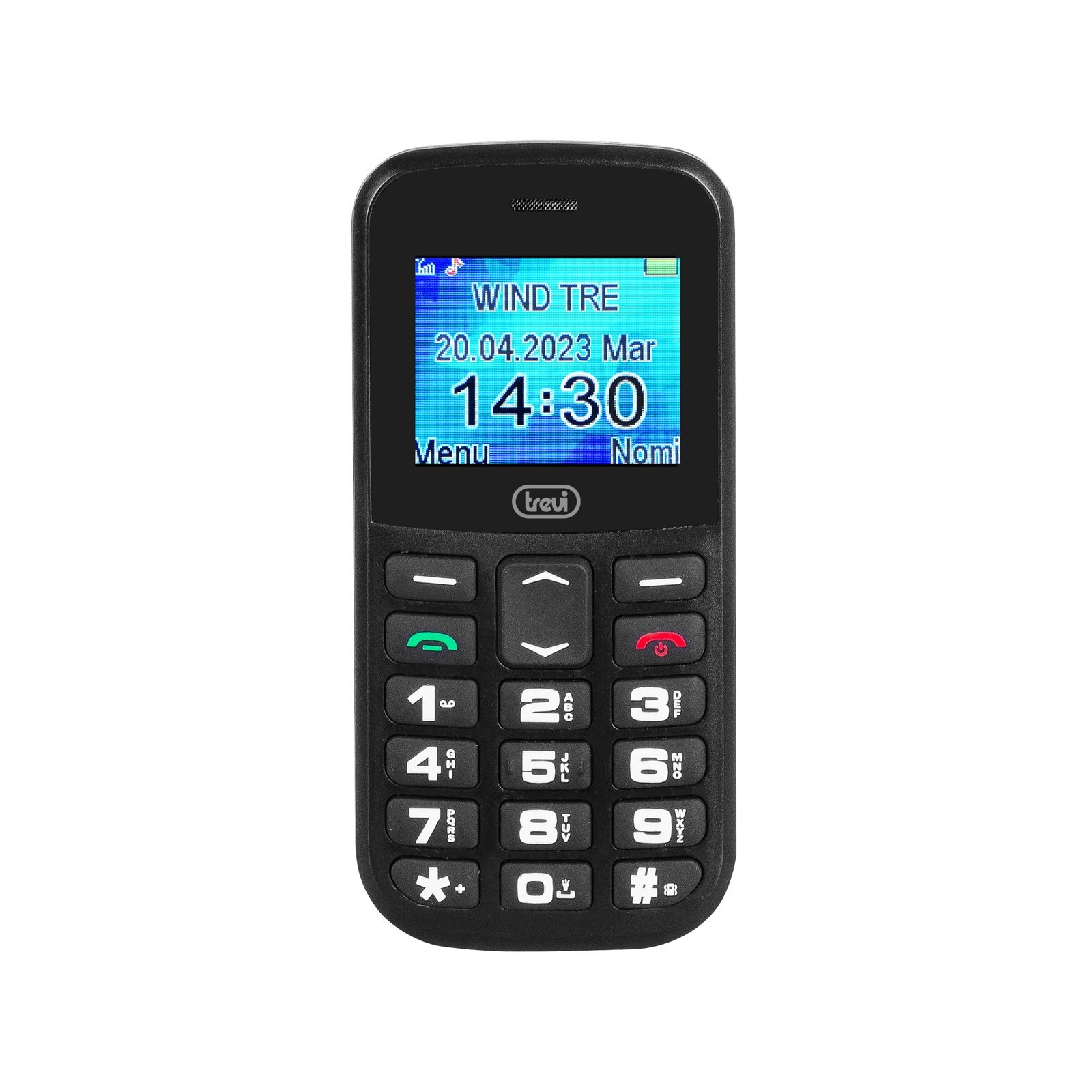 Telefon seniori butoane mari iluminate camera foto, difuzor, lanterna, agenda 150, 5 numere cu functie SOS, bluetooth, iesire casti, ceas, alarma Trevi MAX2000 negru
