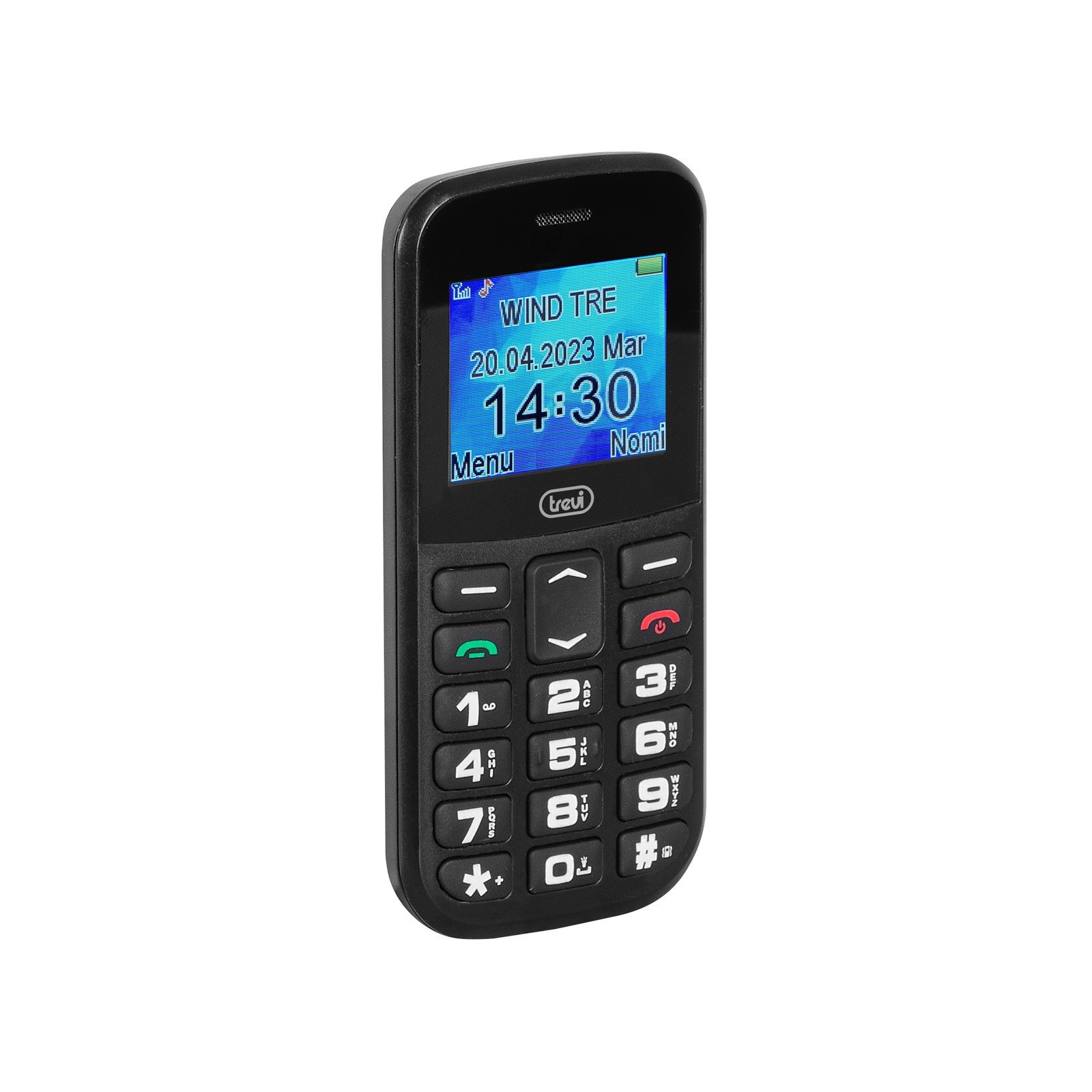 Telefon seniori butoane mari iluminate camera foto, difuzor, lanterna, agenda 150, 5 numere cu functie SOS, bluetooth, iesire casti, ceas, alarma Trevi MAX2000 negru