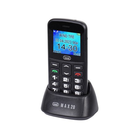 Telefon seniori butoane mari iluminate camera foto, difuzor, lanterna, agenda 150, 5 numere cu functie SOS, bluetooth, iesire casti, ceas, alarma Trevi MAX2000 negru