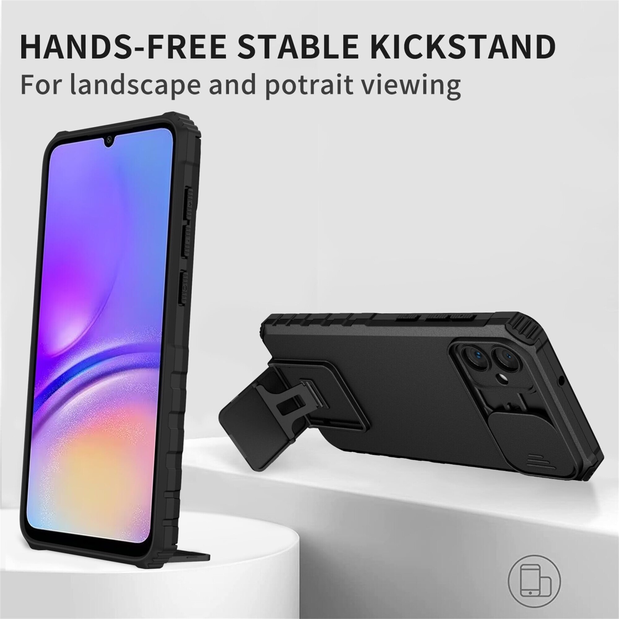 Husa telefon, pentru Samsung Galaxy A06 4G Fereastra glisanta, suport inovator, Negru mat