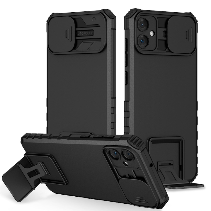 Husa telefon, pentru Samsung Galaxy A06 4G Fereastra glisanta, suport inovator, Negru mat