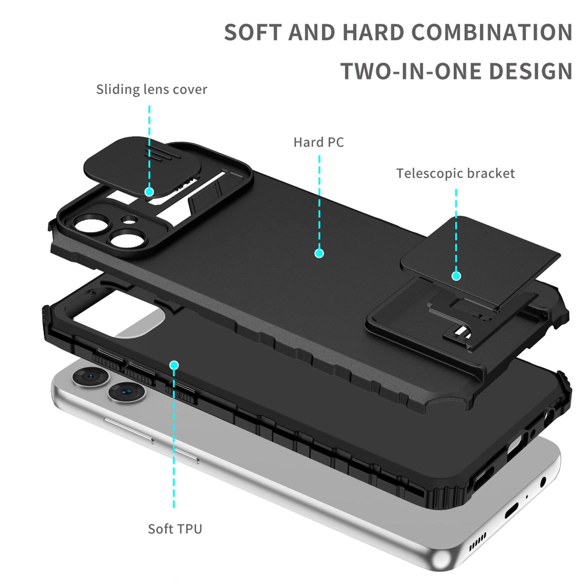Husa telefon, pentru Samsung Galaxy A06 4G Fereastra glisanta, suport inovator, Negru mat