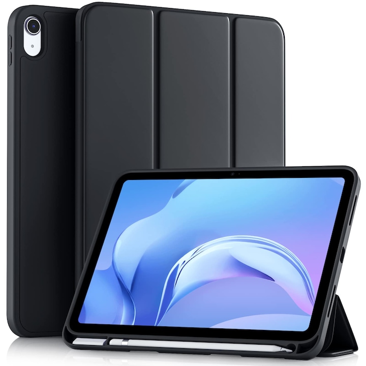 Husa tableta, pentru iPad 10 (2022) 10.9 ", Trezire automata / somn, atingere confortabila a pielii, capac de protectie subtire tripla cu TPU moale inapoi, Negru