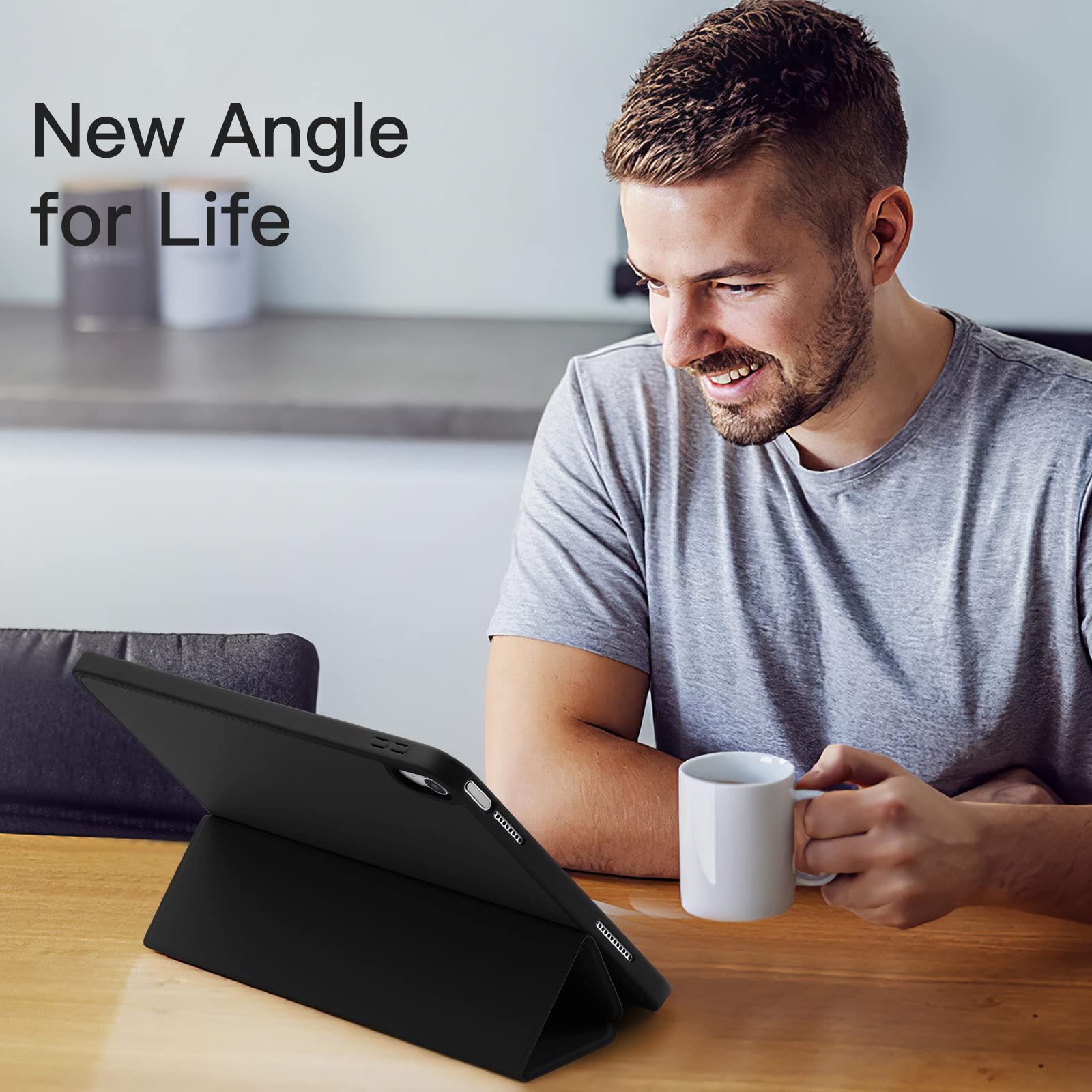 Husa tableta, pentru iPad 10 (2022) 10.9 ", Trezire automata / somn, atingere confortabila a pielii, capac de protectie subtire tripla cu TPU moale inapoi, Negru