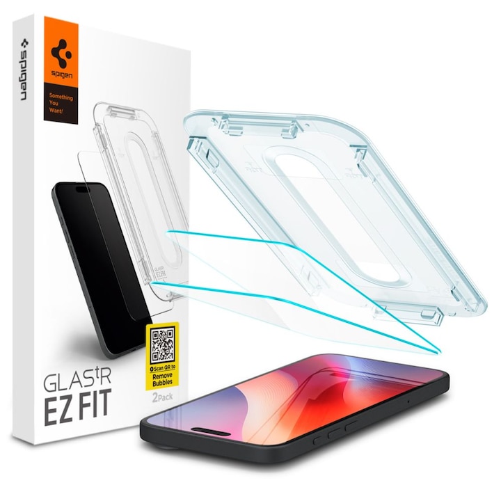 Set 2 x Folie din sticla pentru iPhone 16 Pro cu aplicator Spigen - Glas.tR EZ-FIT HD - clear