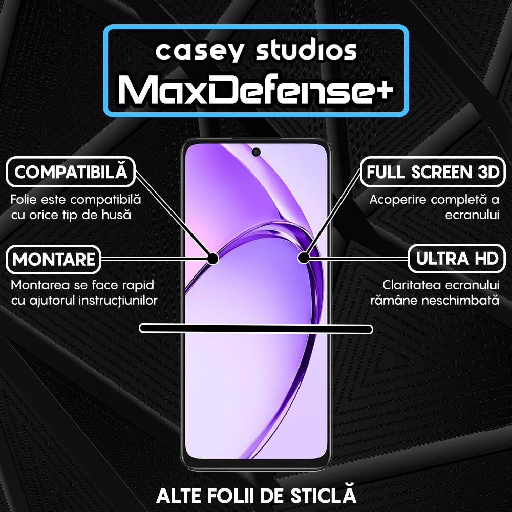 Folie Sticla CASEY STUDIOS™ compatibila cu Oppo A3, Full Cover 3D, Full Glue, Duritate Militara, Ultra HD, Anti Zgarieturi, Anti Amprente, Anti Socuri, Margini Negre