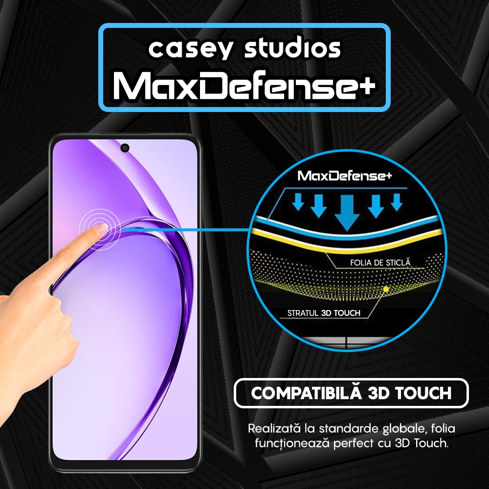Folie Sticla CASEY STUDIOS™ compatibila cu Oppo A3, Full Cover 3D, Full Glue, Duritate Militara, Ultra HD, Anti Zgarieturi, Anti Amprente, Anti Socuri, Margini Negre