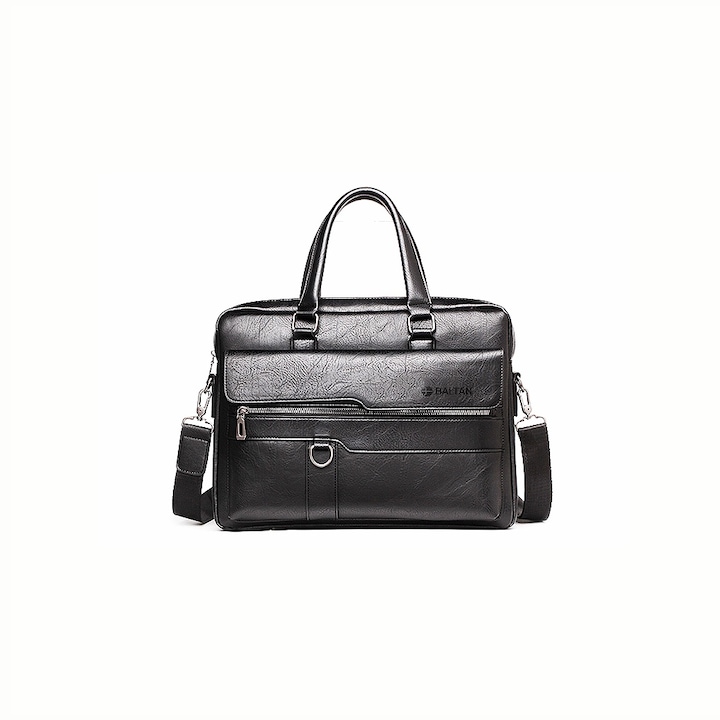 Geanta business eleganta pentru laptop din piele ecologica culoare neagra, compatibilitate laptop pana la 15'6 inch