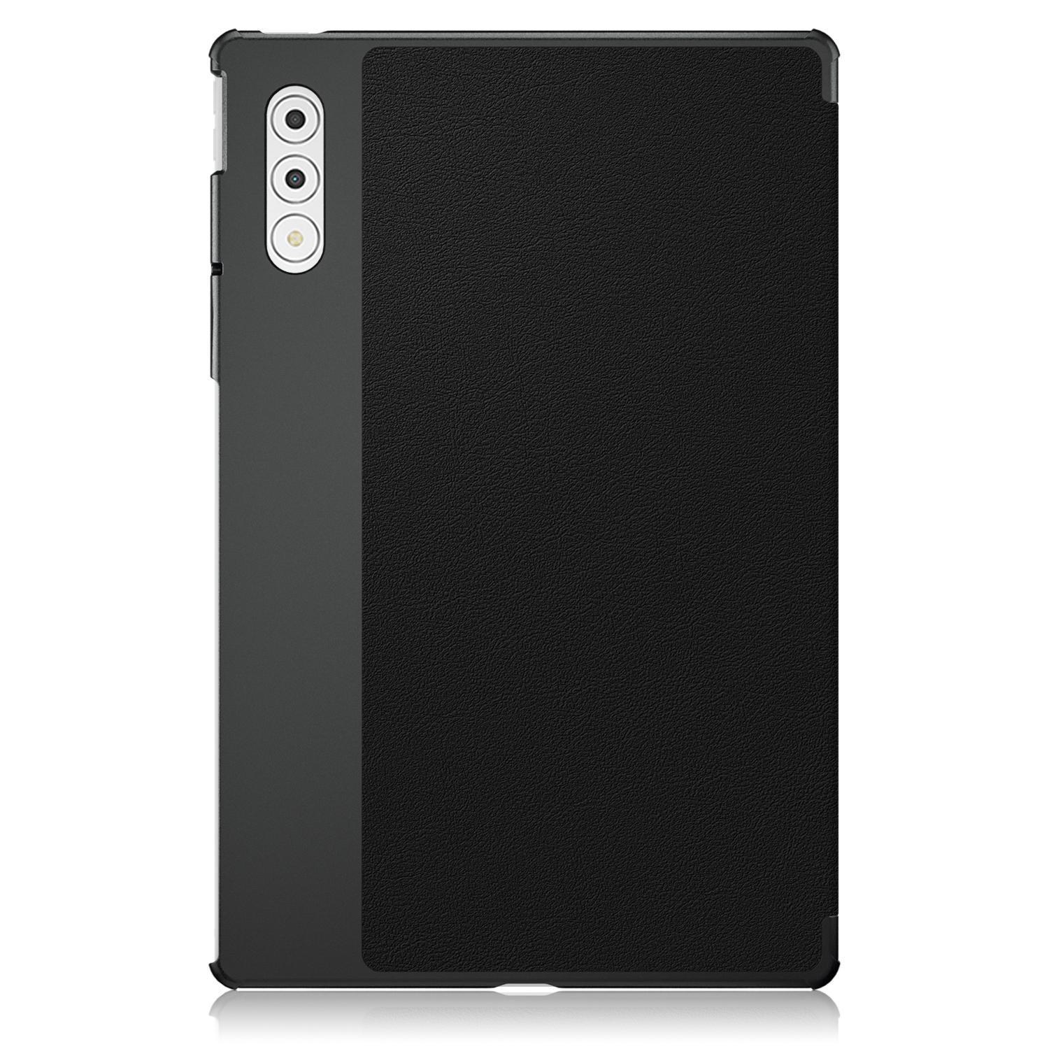 Husa tableta pentru Lenovo Yoga Tab Plus, piele PU colorata, tip carte cu 3 plieri, capac magnetic, acces complet la porturi, negru