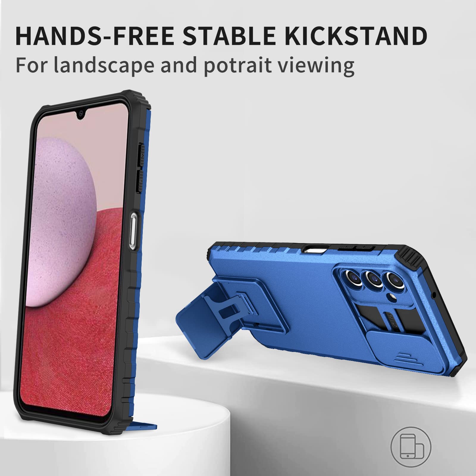Husa telefon, pentru Samsung Galaxy A05S 4G Fereastra glisanta, suport inovator, Albastru mat