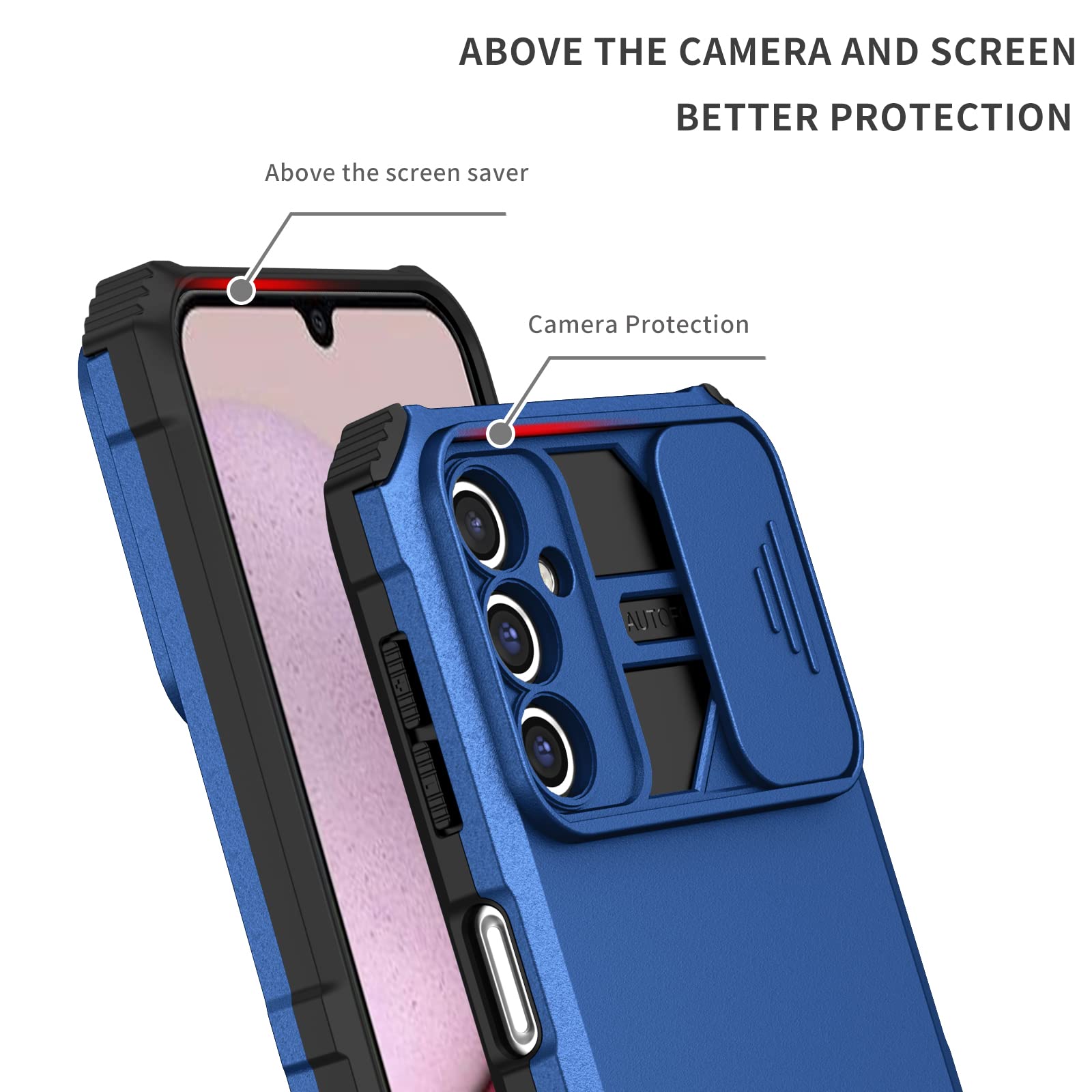 Husa telefon, pentru Samsung Galaxy A05S 4G Fereastra glisanta, suport inovator, Albastru mat