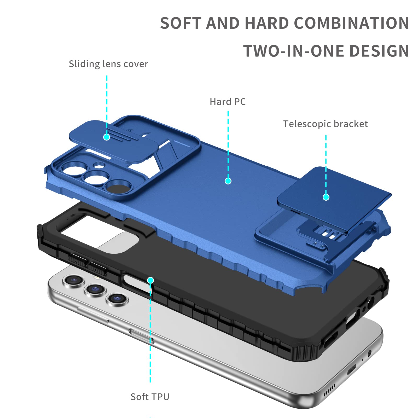 Husa telefon, pentru Samsung Galaxy A05S 4G Fereastra glisanta, suport inovator, Albastru mat