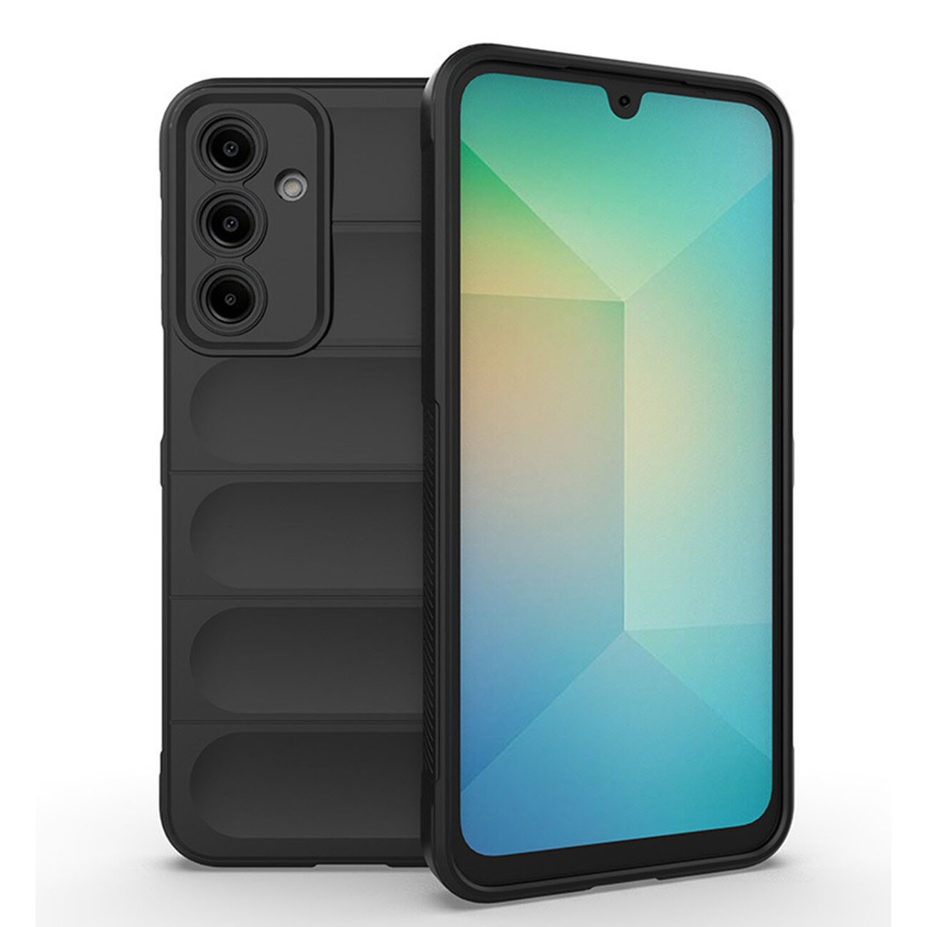 Husa telefon, pentru Samsung Galaxy S25 Heavy Duty 3D cu dungi senzoriale Soft Silicone Full Portection Rezistent la socuri, Negru intens