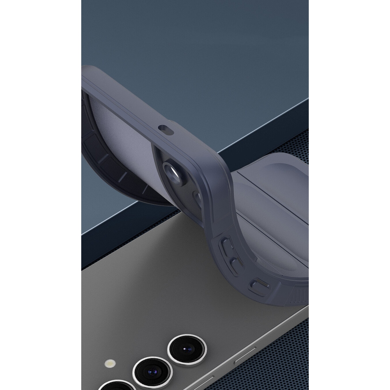 Husa telefon, pentru Samsung Galaxy S25 Heavy Duty 3D cu dungi senzoriale Soft Silicone Full Portection Rezistent la socuri, Negru intens