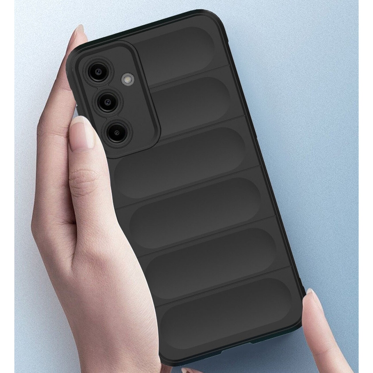 Husa telefon, pentru Samsung Galaxy S25 Heavy Duty 3D cu dungi senzoriale Soft Silicone Full Portection Rezistent la socuri, Negru intens