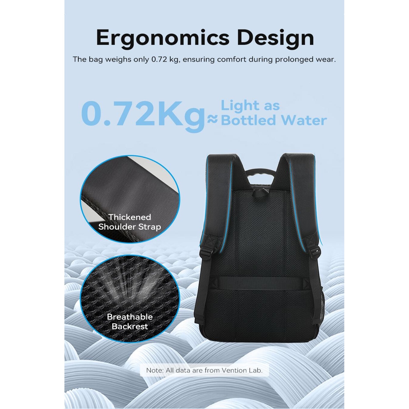 Rucsac laptop, VENTION, KRK, Poliester, 15.6 inch, port USB, Lacat echipat, Impermeabil, Negru, 45 x 30 x 15cm