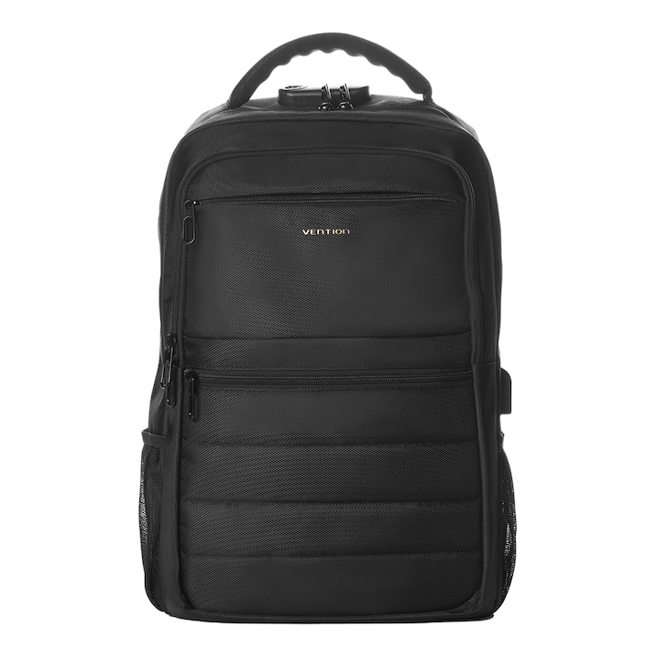 Rucsac laptop, VENTION, KRK, Poliester, 15.6 inch, port USB, Lacat echipat, Impermeabil, Negru, 45 x 30 x 15cm