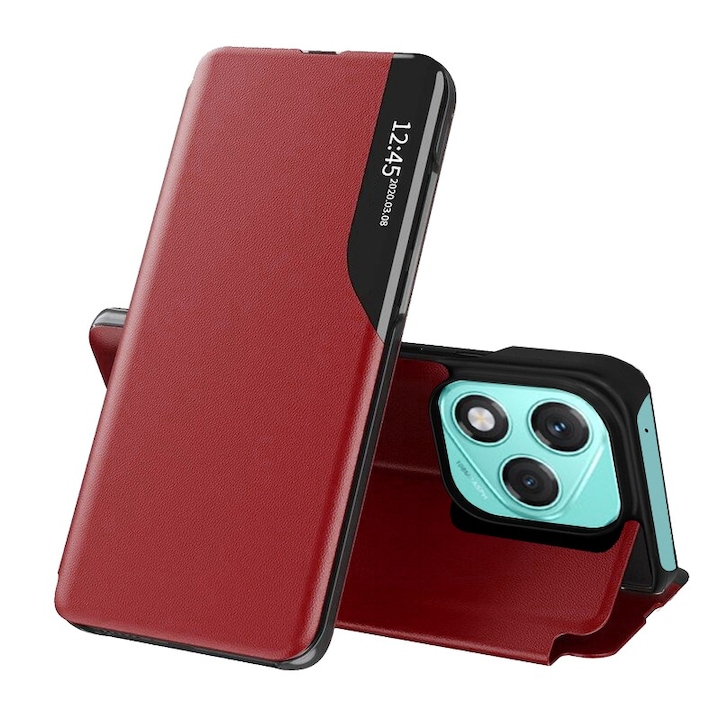 Husa pentru Honor 400 Lite Tip Carte, S-View, Functie de Stand, Calitate Premium, Antisoc, Protectie Sporita, Rosu