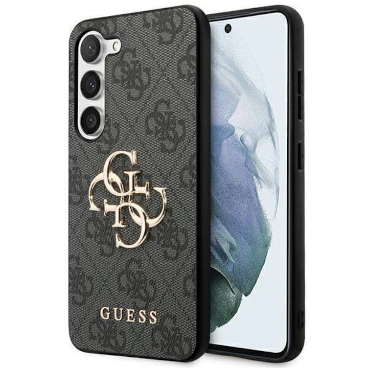 Husa de protectie Guess 4G PU Leather Big Metal Logo pentru Samsung Galaxy S24, Gri/Negru
