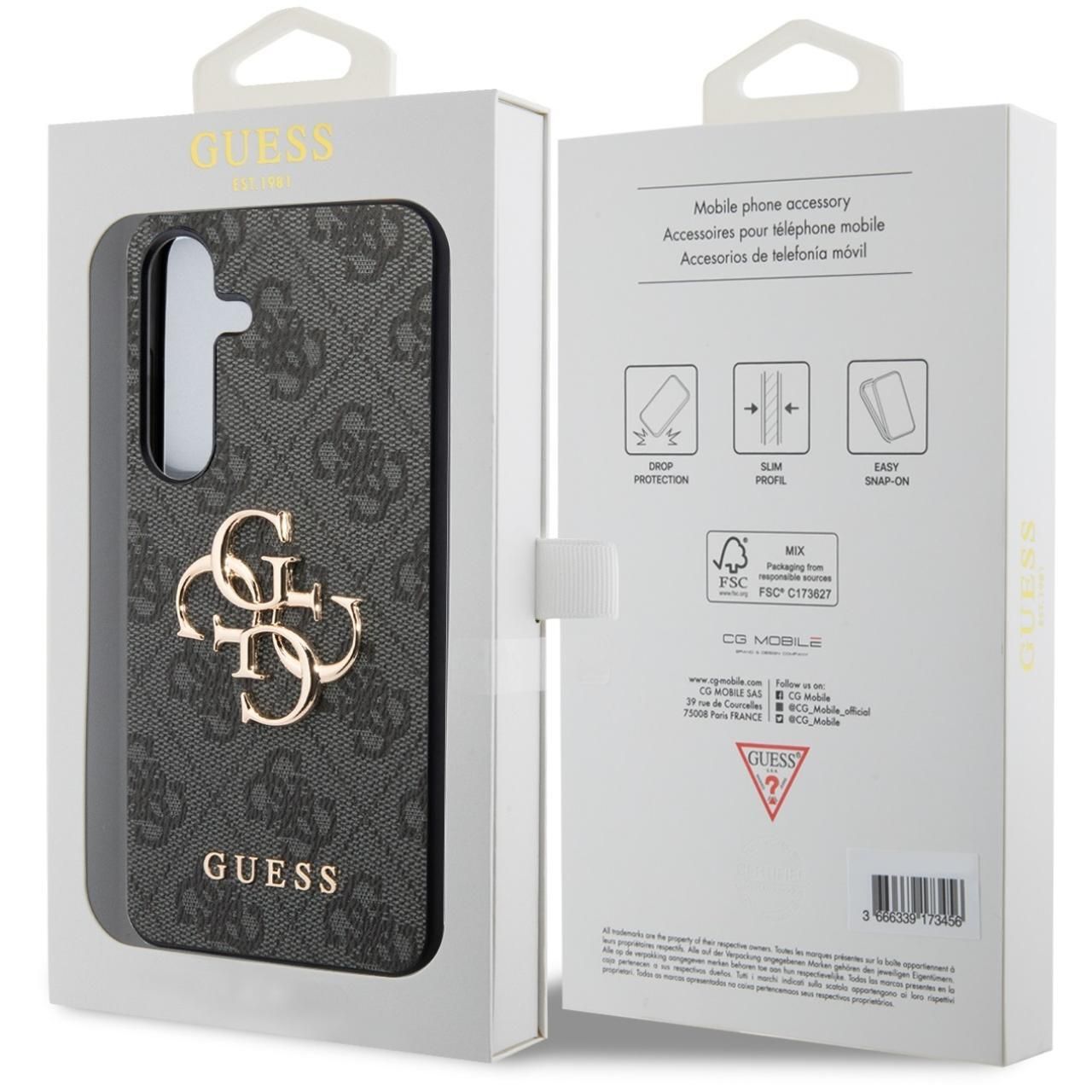 Husa de protectie Guess 4G PU Leather Big Metal Logo pentru Samsung Galaxy S24, Gri/Negru