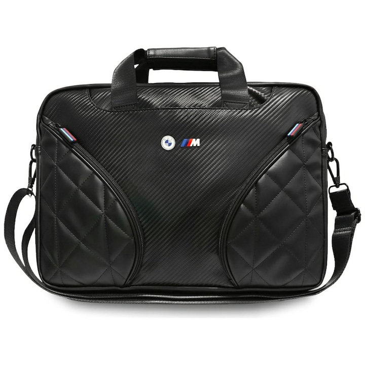 Geanta laptop BMW Carbon Pockets, logo metalic, 16", neagra