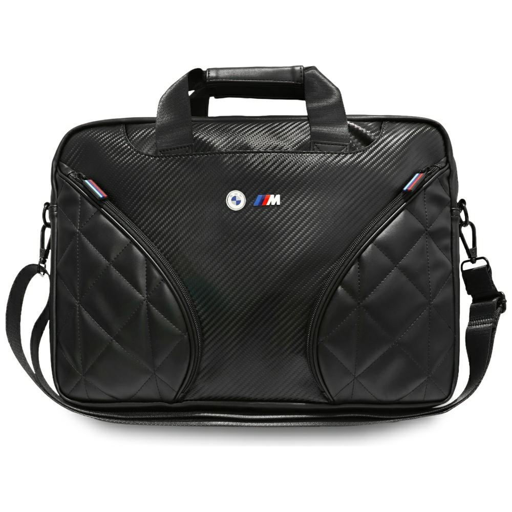 Geanta laptop BMW Carbon Pockets, logo metalic, 16", neagra