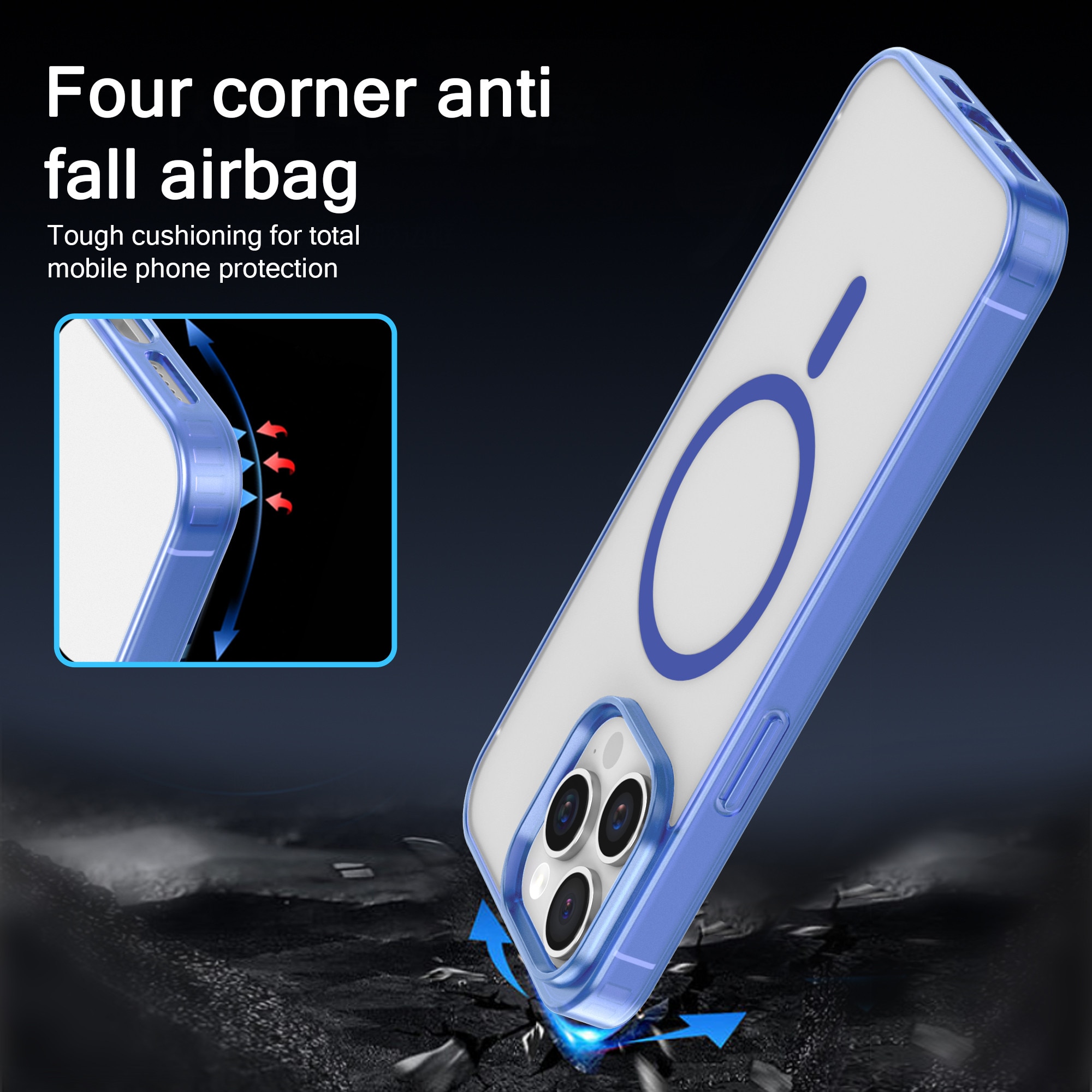 Husa de Protectie Telefon Albastra, Compatibila cu iPhone 16 Pro Max & MagSafe cu Absorbtie Puternica, Margini Ridicate pentru Protectia Ecranului si Camerelor, Rezistenta la Socuri & Anti-zgarieturi, Protectie Durabila Zilnica