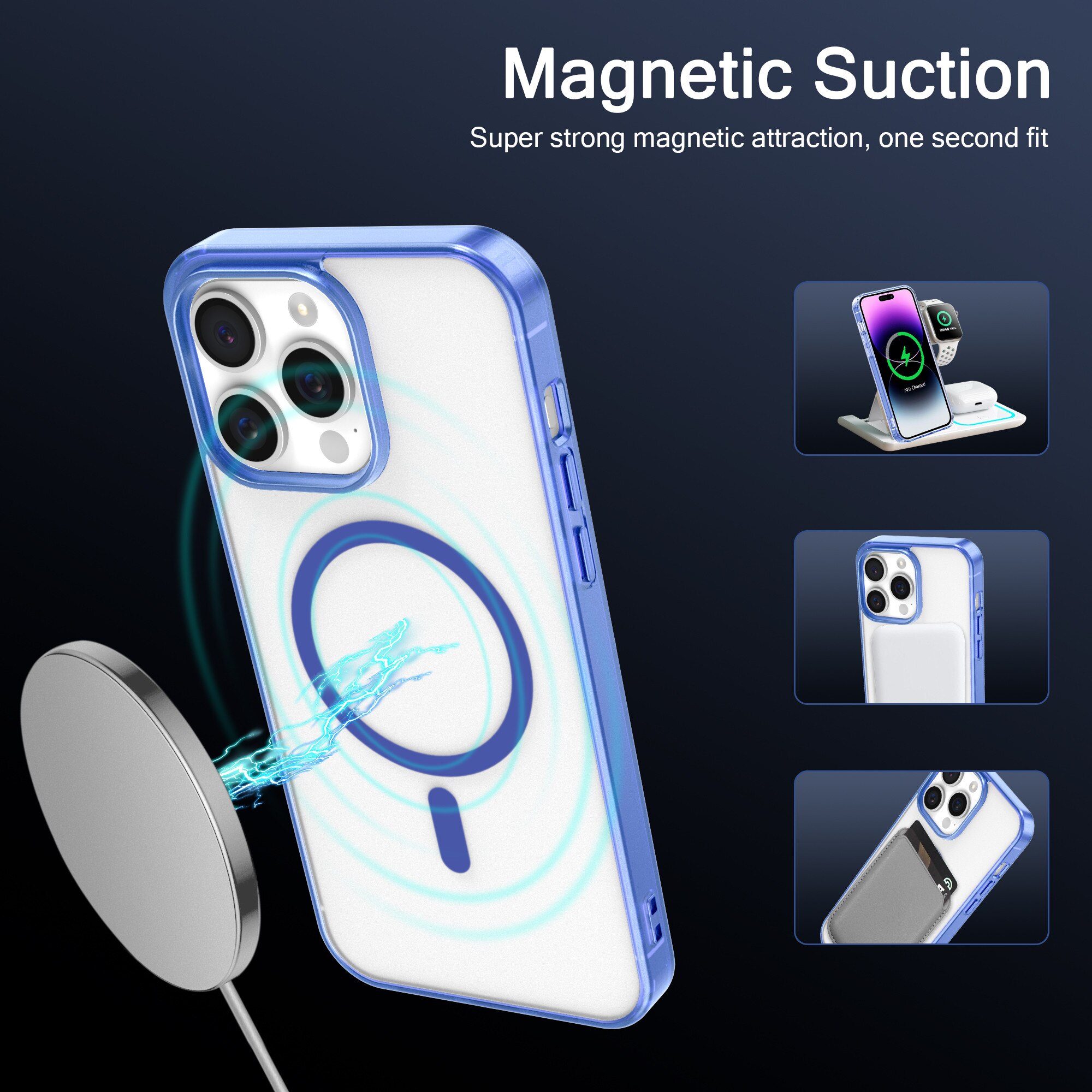 Husa de Protectie Telefon Albastra, Compatibila cu iPhone 16 Pro Max & MagSafe cu Absorbtie Puternica, Margini Ridicate pentru Protectia Ecranului si Camerelor, Rezistenta la Socuri & Anti-zgarieturi, Protectie Durabila Zilnica