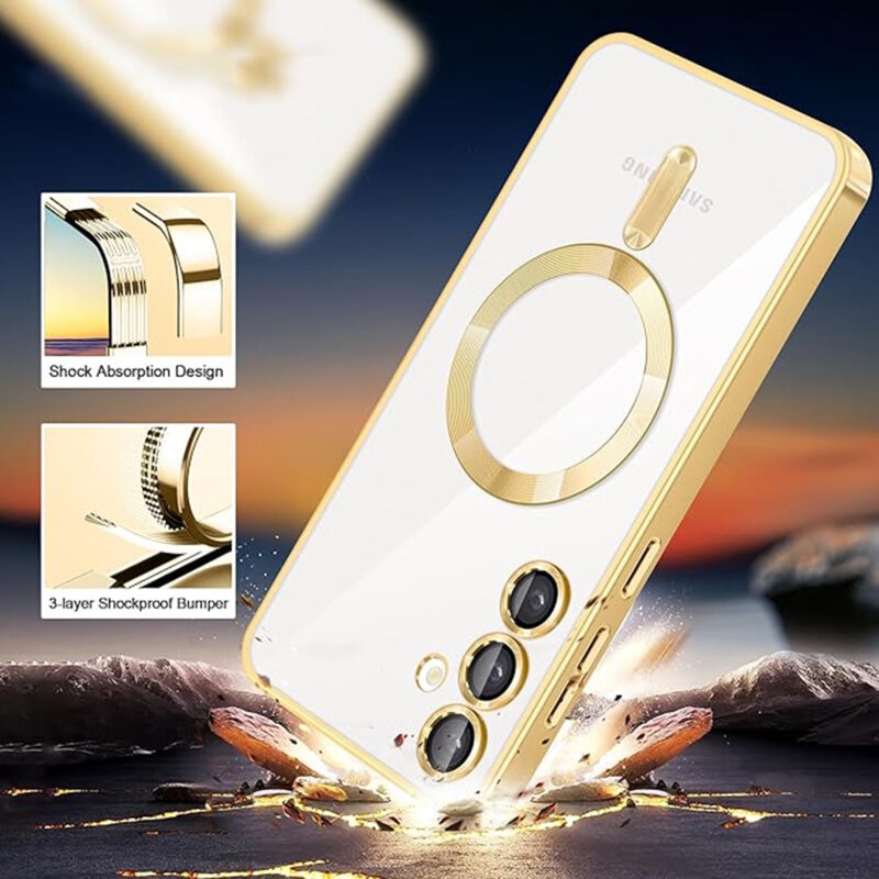 Husa compatibila cu Samsung Galaxy S24 FE, Luxury Magsafe, Protectie Camere, Contur Albastru, Atlas