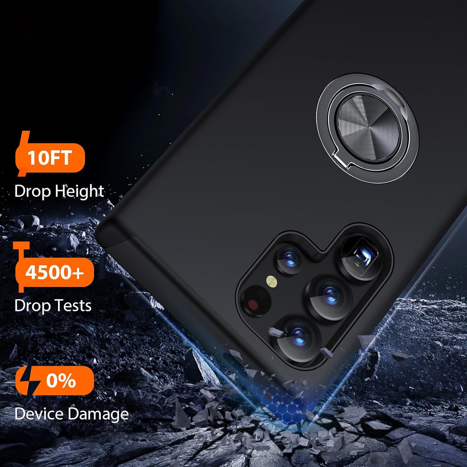 Husa de protectie pentru Samsung Galaxy S25 Ultra, Hybrid Antisoc, Kickstand, Bumper inel rotativ 360, Protectia lentilelor, Negru